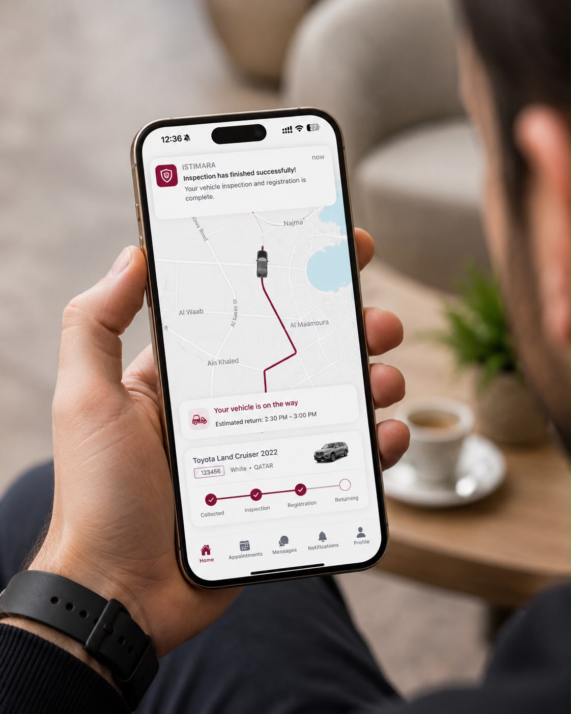 A customer following their vehicle live in the ISTIMARA app